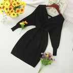 Autumn Women Sexy Elegant Knitted Dress Backless V Neck Sash Tie Up High Waist Dresses nowadaysfashion
