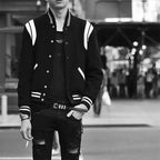 Aviator Wool Jacket Spring And Autumn Black And White Stitching Any Means Necessary Clothing
