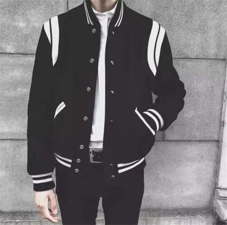 Aviator Wool Jacket Spring And Autumn Black And White Stitching - Blade & Thread