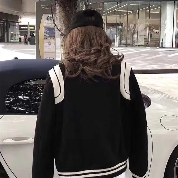 Aviator Wool Jacket Spring And Autumn Black And White Stitching Any Means Necessary Clothing
