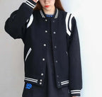 Aviator Wool Jacket Spring And Autumn Black And White Stitching Any Means Necessary Clothing