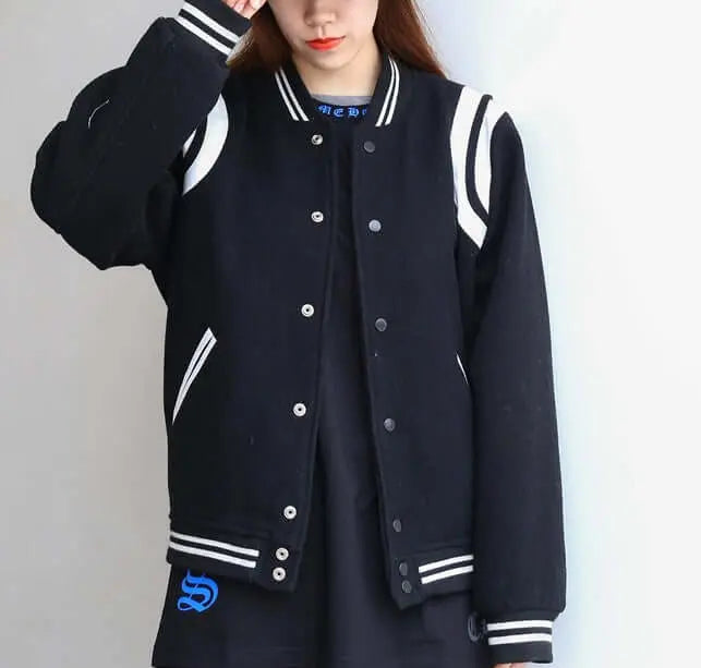 Aviator Wool Jacket Spring And Autumn Black And White Stitching - Blade & Thread