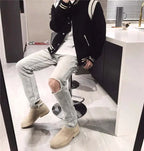 Aviator Wool Jacket Spring And Autumn Black And White Stitching Any Means Necessary Clothing