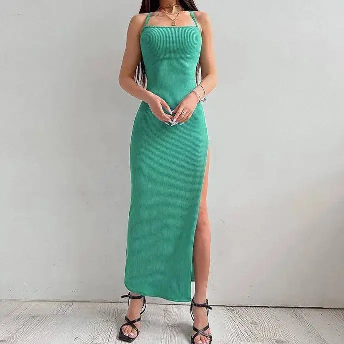 Backless Bandage  Bodycon Halter Neck Split Party Dresses nowadaysfashion