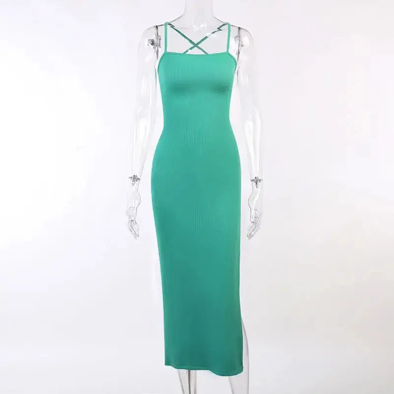 Backless Bandage Bodycon Halter Neck Split Party Dresses - Blade & Thread