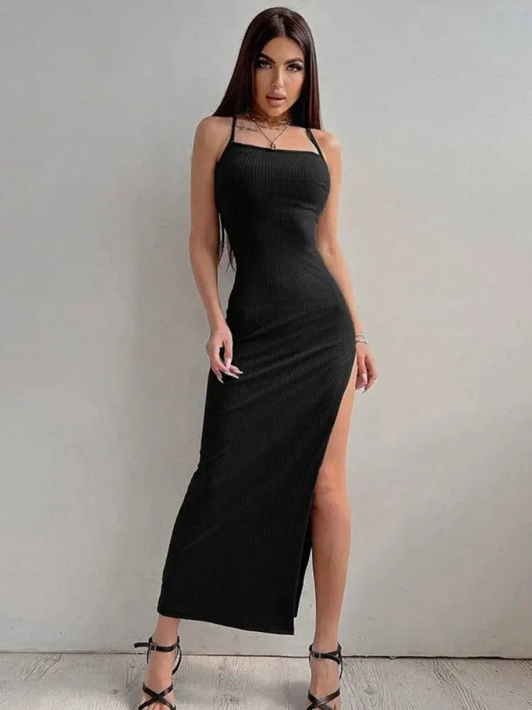 Backless Bandage Bodycon Halter Neck Split Party Dresses - Blade & Thread