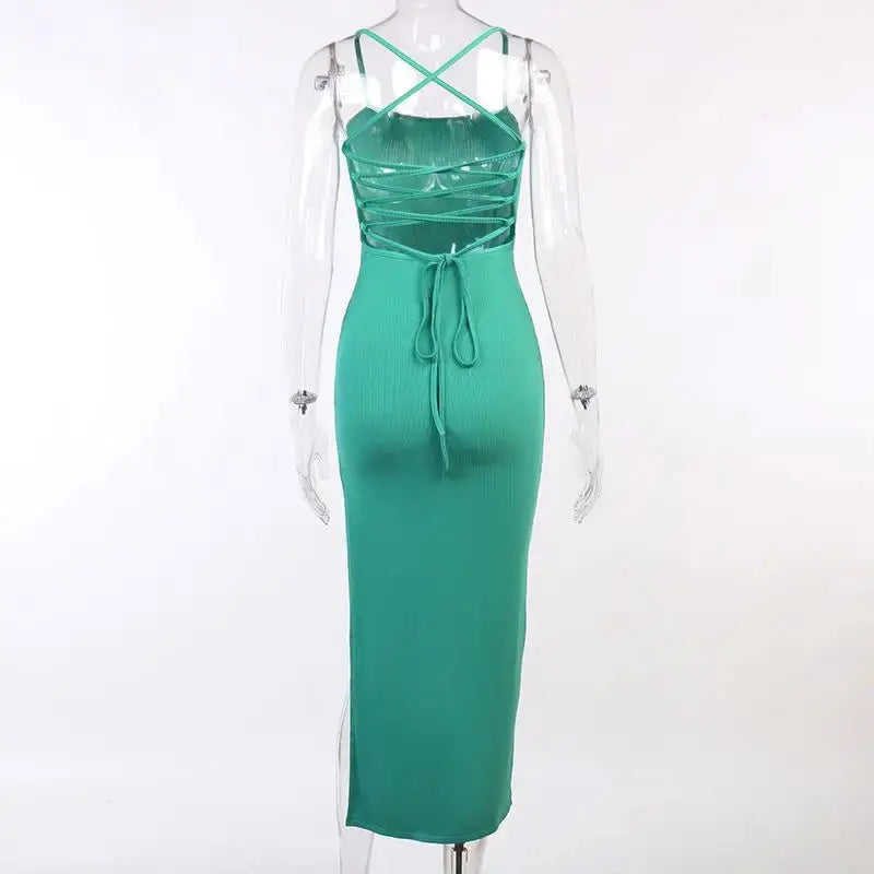 Backless Bandage Bodycon Halter Neck Split Party Dresses - Blade & Thread