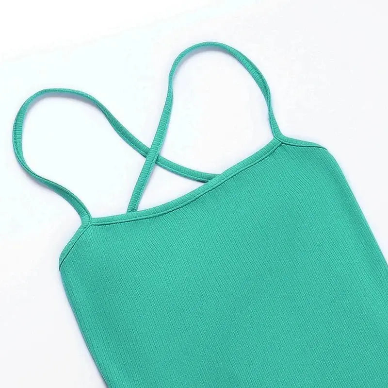 Backless Bandage Slit Dress Knitted Fabric Solid Color Strap Long Dress - Blade & Thread