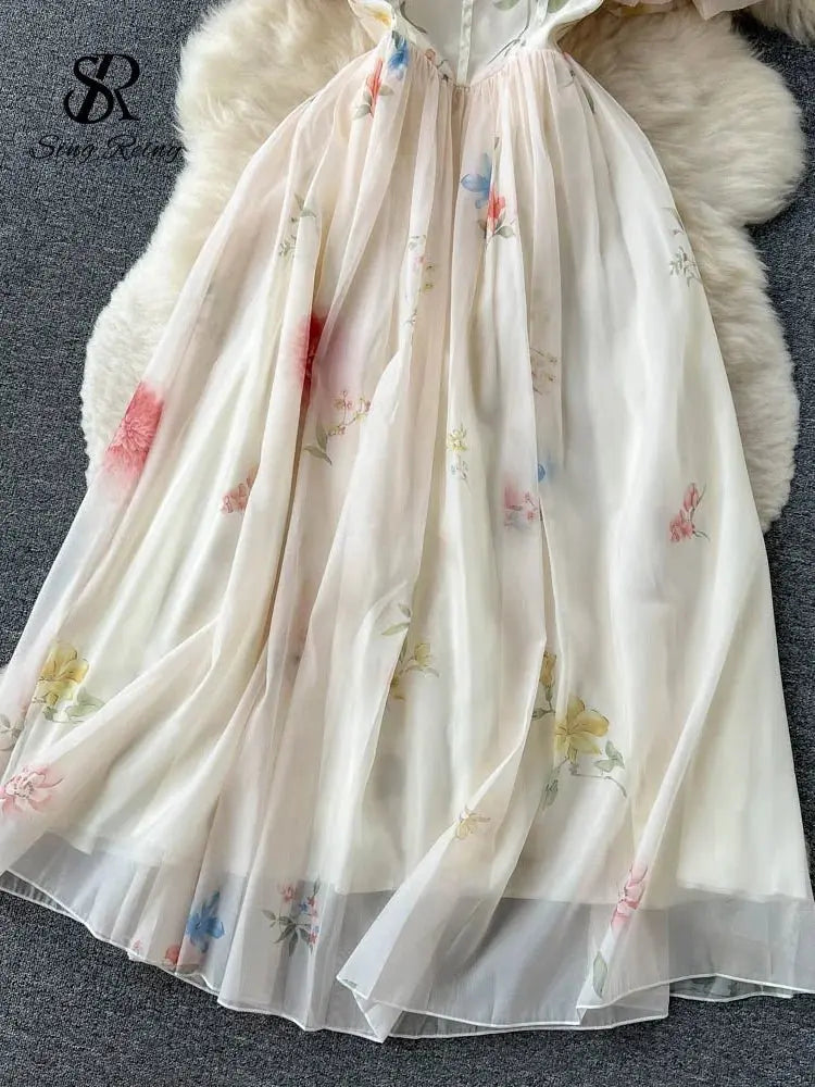 Backless Bow Sweet Print Off the Shoulder Sexy Strap Dress nowadaysfashion