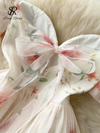 Backless Bow Sweet Print Off the Shoulder Sexy Strap Dress nowadaysfashion