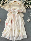Backless Bow Sweet Print Off the Shoulder Sexy Strap Dress nowadaysfashion