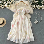 Backless Bow Sweet Print Off the Shoulder Sexy Strap Dress nowadaysfashion