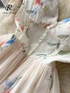 Backless Bow Sweet Print Off the Shoulder Sexy Strap Dress nowadaysfashion