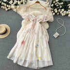 Backless Bow Sweet Print Off the Shoulder Sexy Strap Dress nowadaysfashion