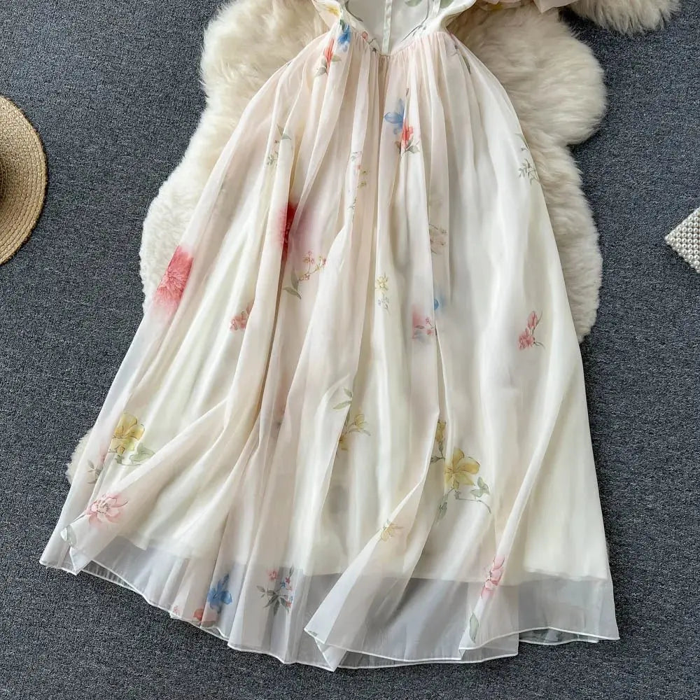 Backless Bow Sweet Print Off the Shoulder Sexy Strap Dress - Blade & Thread