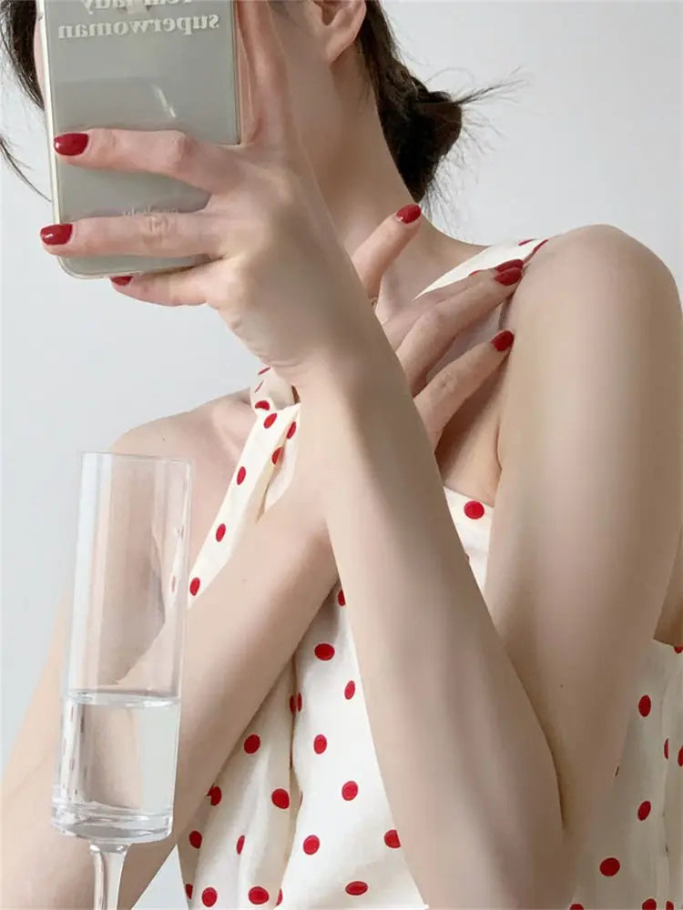 Backless Camis Women Summer Polka Dot Twist Halterneck Vest Female Casual Chiffon Tops - Blade & Thread