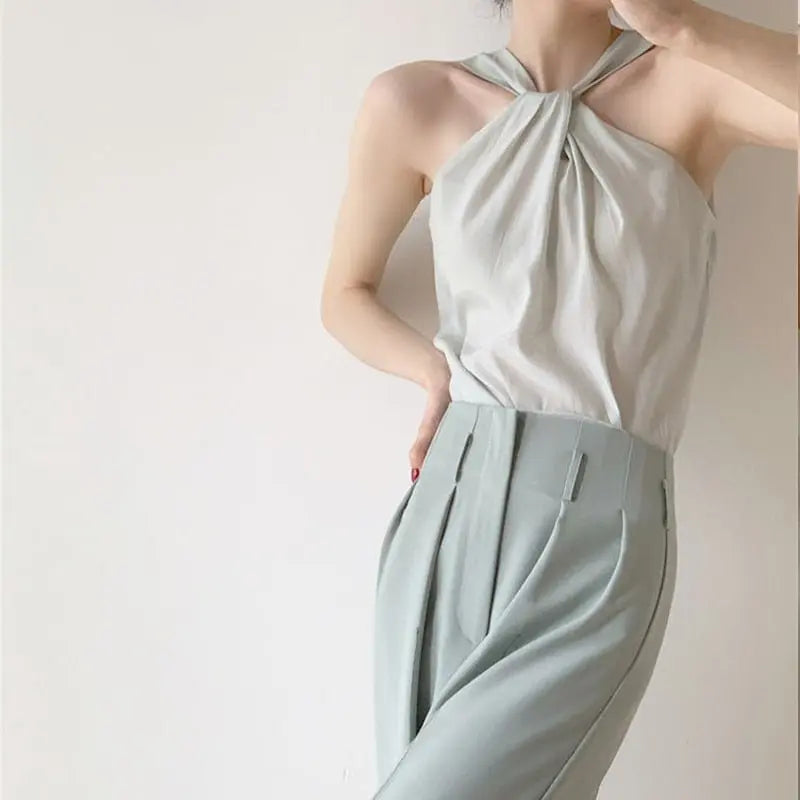 Backless Camis Women Summer Polka Dot Twist Halterneck Vest Female Casual Chiffon Tops nowadaysfashion