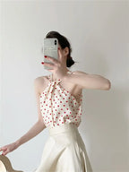 Backless Camis Women Summer Polka Dot Twist Halterneck Vest Female Casual Chiffon Tops nowadaysfashion