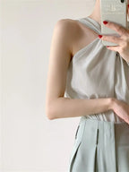 Backless Camis Women Summer Polka Dot Twist Halterneck Vest Female Casual Chiffon Tops nowadaysfashion