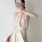 Backless Camis Women Summer Polka Dot Twist Halterneck Vest Female Casual Chiffon Tops nowadaysfashion