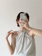 Backless Camis Women Summer Polka Dot Twist Halterneck Vest Female Casual Chiffon Tops nowadaysfashion