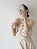 Backless Camis Women Summer Polka Dot Twist Halterneck Vest Female Casual Chiffon Tops nowadaysfashion