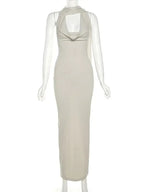 Backless Halter Evening Dress With Scarf Hollow Back Split Skinny nowadaysfashion
