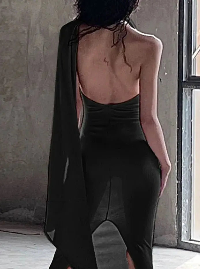 Backless Halter Evening Dress With Scarf Hollow Back Split Skinny nowadaysfashion