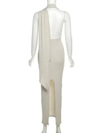 Backless Halter Evening Dress With Scarf Hollow Back Split Skinny nowadaysfashion