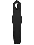 Backless Halter Evening Dress With Scarf Hollow Back Split Skinny nowadaysfashion