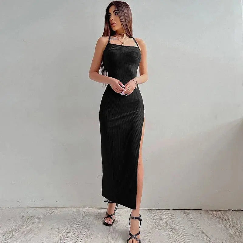 Backless Halter Neck Split Bandage Bodycon Dress nowadaysfashion