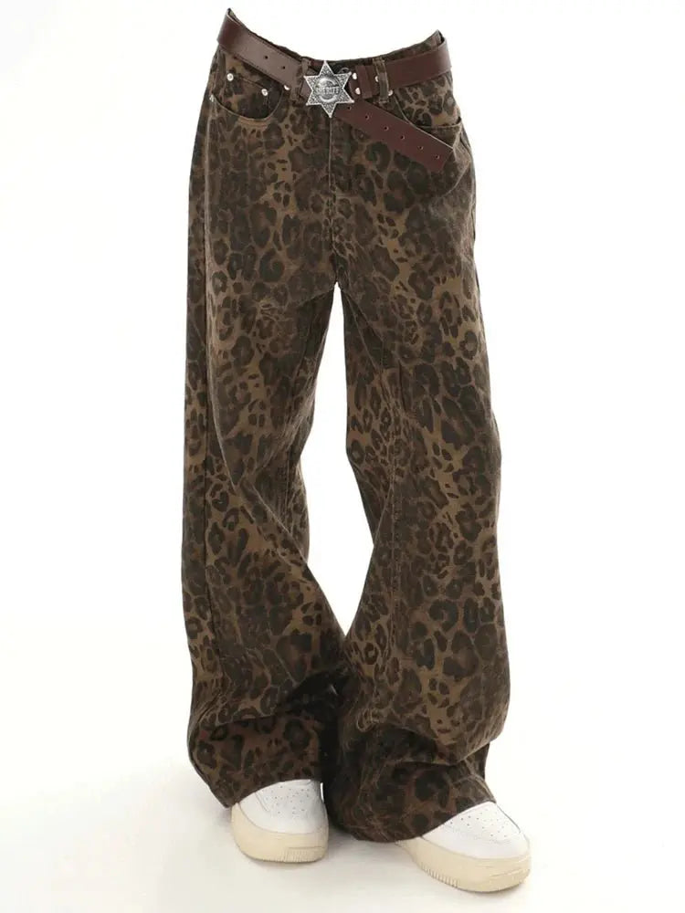 Baggy Leopard Print Y2k Jeans Women - Blade & Thread