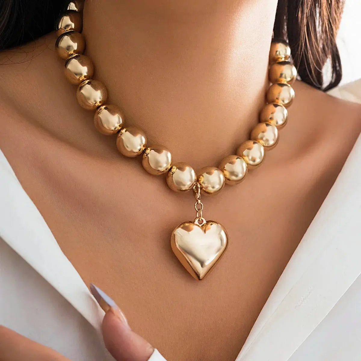 ball chain necklace Heart Pendant Choker Collar nowadaysfashion