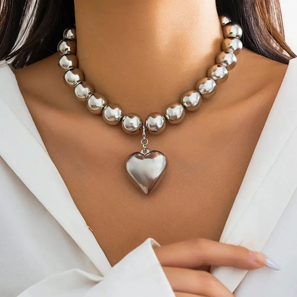 ball chain necklace Heart Pendant Choker Collar - Blade & Thread