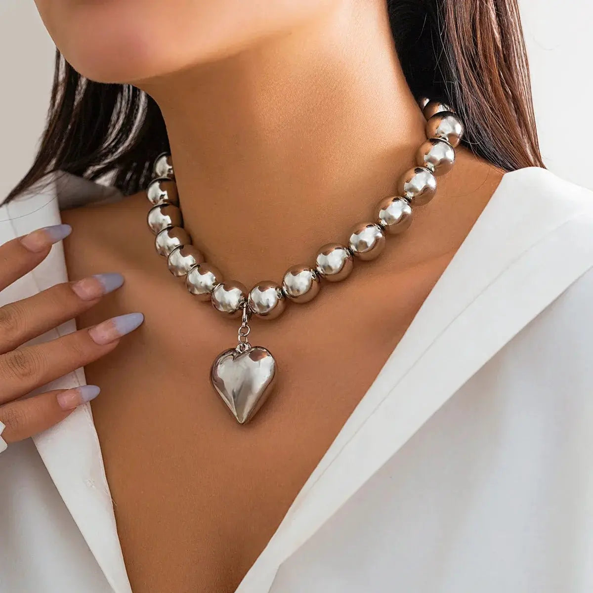 ball chain necklace Heart Pendant Choker Collar nowadaysfashion