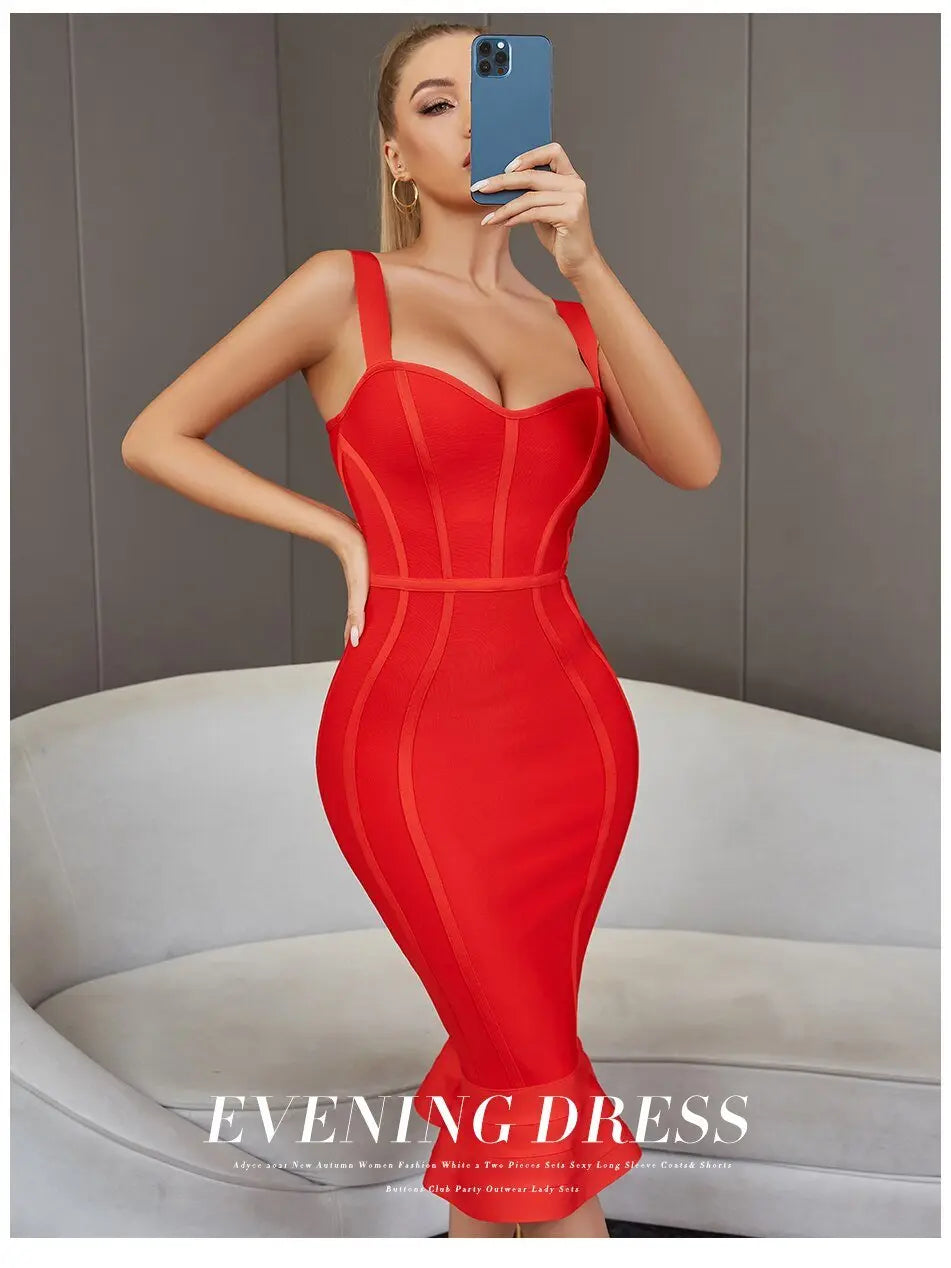 Bandage Dress Spaghetti Strap Red  Dress Bodycon Mermaid Sleeveless Dresses nowadaysfashion