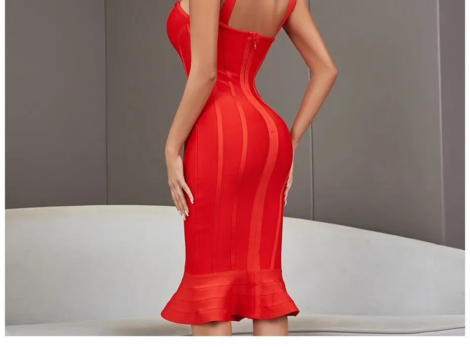 Bandage Dress Spaghetti Strap Red  Dress Bodycon Mermaid Sleeveless Dresses nowadaysfashion
