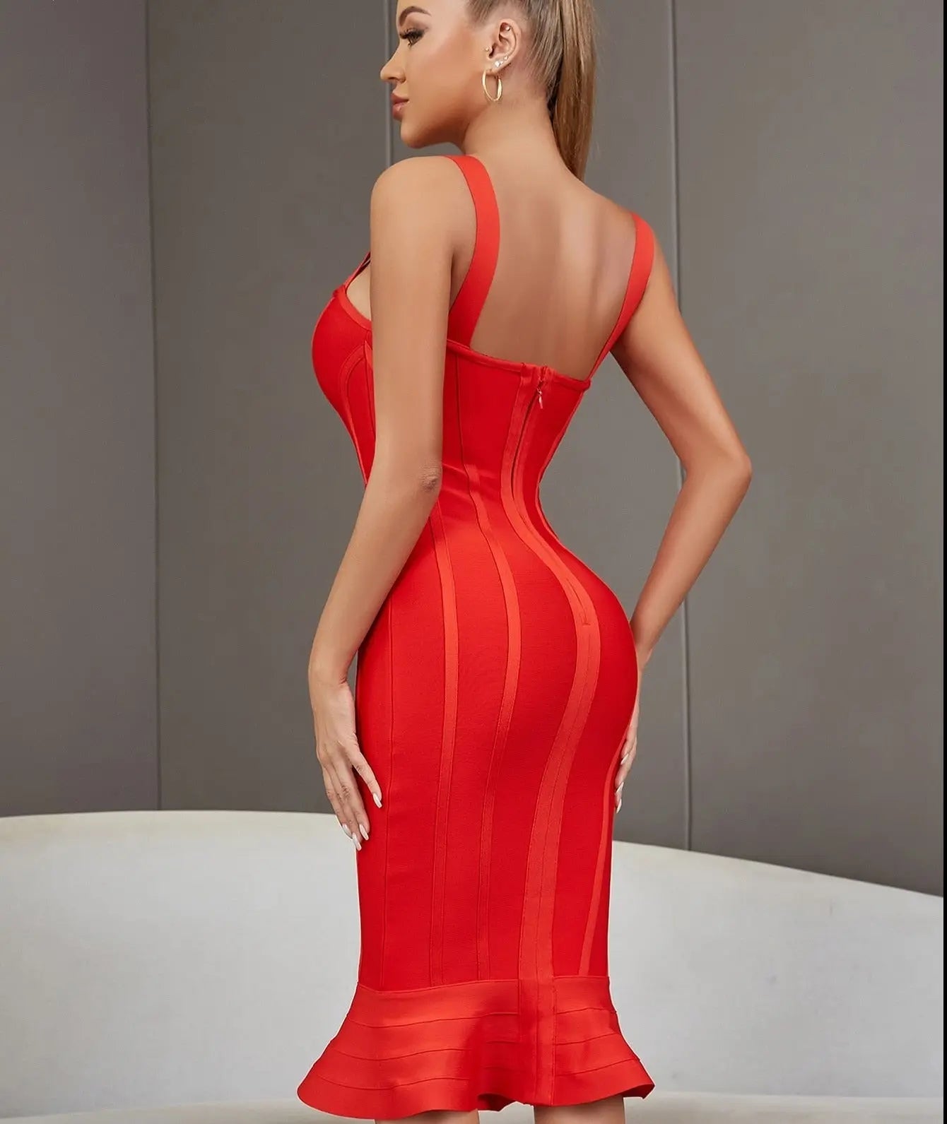 Bandage Dress Spaghetti Strap Red Dress Bodycon Mermaid Sleeveless Dresses - Blade & Thread