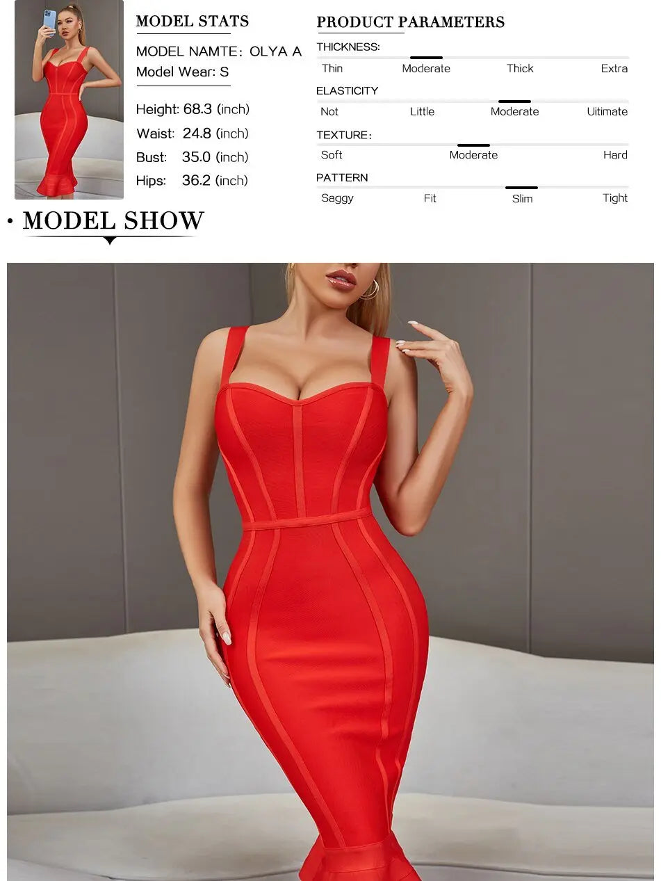 Bandage Dress Spaghetti Strap Red Dress Bodycon Mermaid Sleeveless Dresses - Blade & Thread