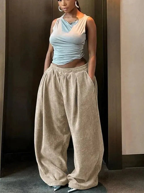 Basic Pocket High Waist Trousers Corduroy Streetwear Long Bottoms nowadaysfashion