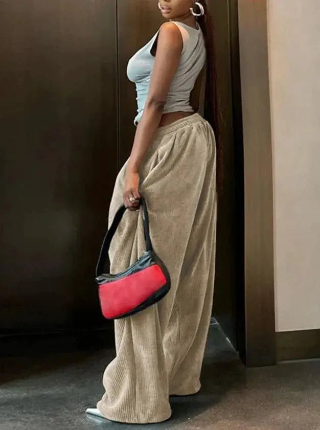 Basic Pocket High Waist Trousers Corduroy Streetwear Long Bottoms - Blade & Thread