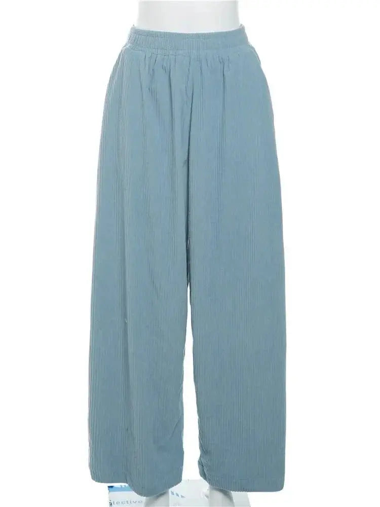 Basic Pocket High Waist Trousers Corduroy Streetwear Long Bottoms - Blade & Thread