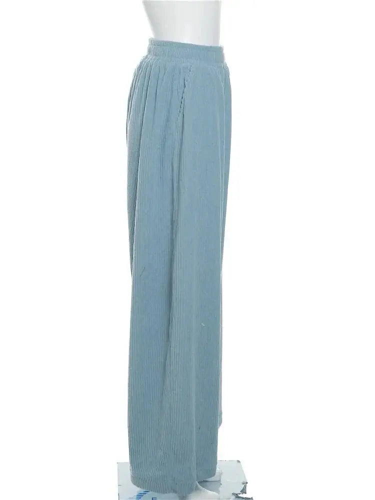 Basic Pocket High Waist Trousers Corduroy Streetwear Long Bottoms - Blade & Thread