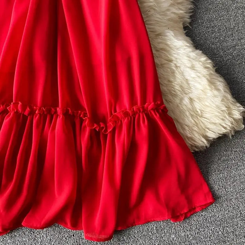 Beach Holiday Style Dress Women Elegant V-neck Lace-up High Waist Dress - Blade & Thread