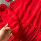 Beach Holiday Style Dress Women Elegant V-neck Lace-up High Waist Dress nowadaysfashion