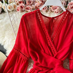 Beach Holiday Style Dress Women Elegant V-neck Lace-up High Waist Dress nowadaysfashion