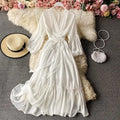 Beach Holiday Style Dress Women Elegant V-neck Lace-up High Waist Dress nowadaysfashion