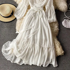 Beach Holiday Style Dress Women Elegant V-neck Lace-up High Waist Dress nowadaysfashion
