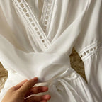 Beach Holiday Style Dress Women Elegant V-neck Lace-up High Waist Dress nowadaysfashion