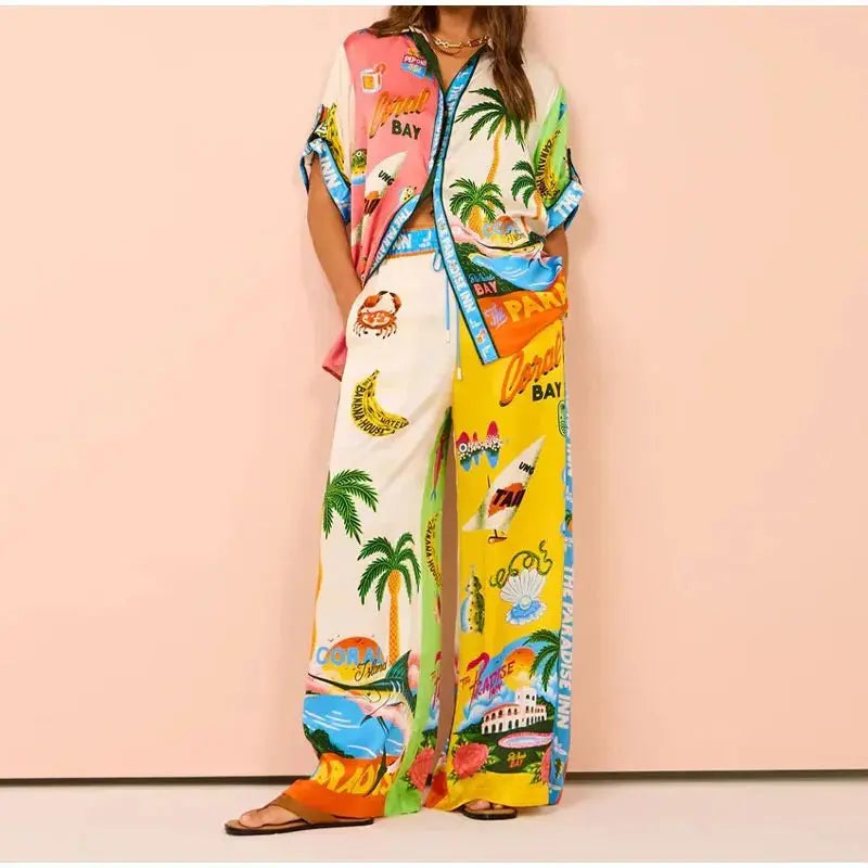 Beach Printed Lapel Shirt Pants Suits - Blade & Thread